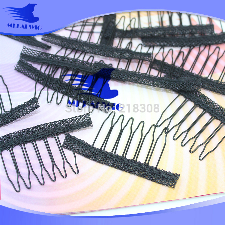 Brown/ Black Color Lace Wrap 6 teeth Combs Wire spring comb wig Add to Cap clip snap for wig/hair weft/hair extension F68
