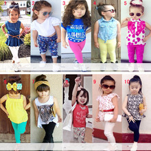 2015 New arrival Girls clothing set suits t shirt pants suit European style fashion street shoot