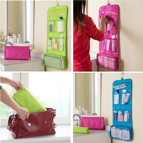 Canvas Travel Toiletry Hanging Wash Bag Makeup Cosmetic Case Folding Organizer