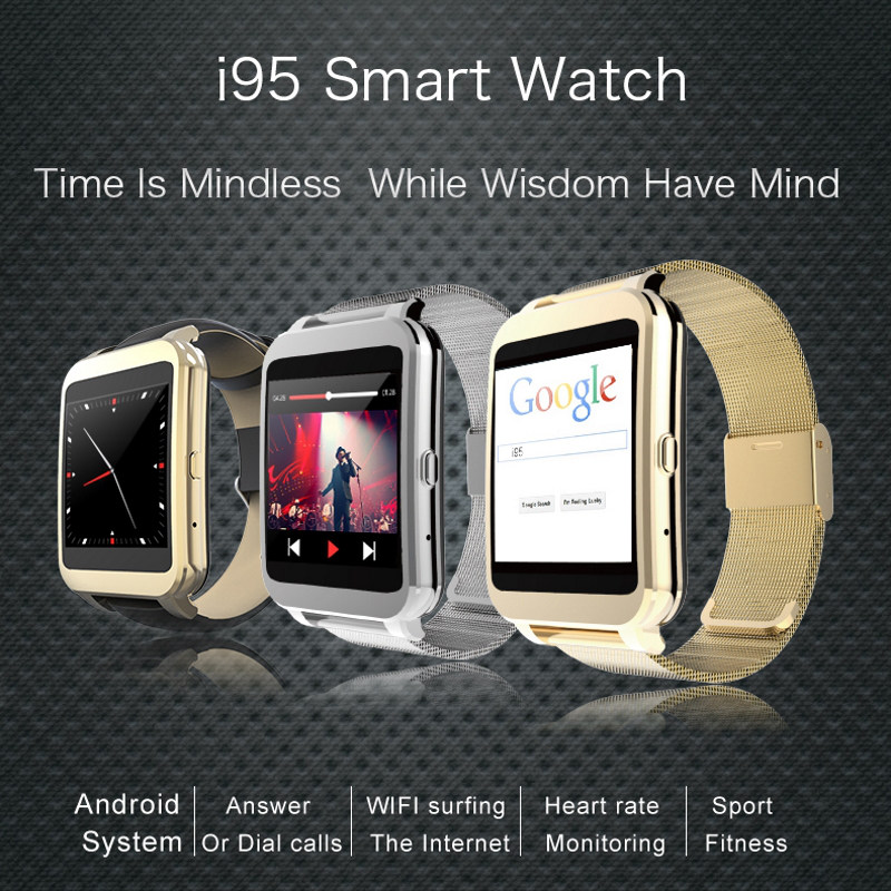 I95 Android Wear Smart Watch Heart Rate Monitor Clock with Phone Call SMS Heart Rate Sleep Monitor Pedometer Remote Camera
