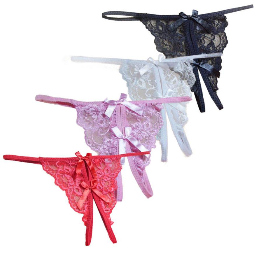 2015 women 4color Free size Sexy Lace T back g string v string open fork brief