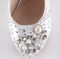 Handmade white ivory lace pleated satin with fake pearls and rhinestones one toe woman dress shoes