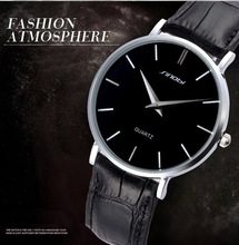 2015 New Luxury SINOBI Watches Leather Strap Watch for Men Ultra-thin Quartz Analog Waterproof Wristwatch