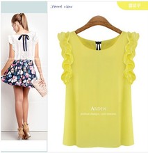 2015Plus Size Ladies Blouses New Summer Women Blouse O Neck Lotus Leaf Casual Shirt Women Clothing