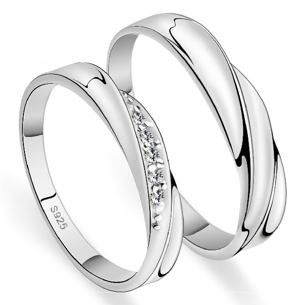 Weddings Couple Rings for Men and Women 2015 a Pair Love 925 Sterling Silver Crystal Engagement