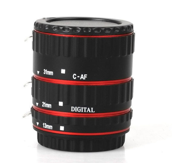 Red Metal Mount Auto Focus AF Macro Extension Tube Ring for Canon EOS EF S Lens