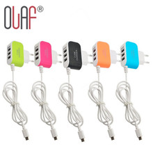 New EU Plug 3.1A 3 Port USB Charger Micro USB Line Power Charger for Samsung Galaxy S5 S6 HTC Android phone Mobile Phone