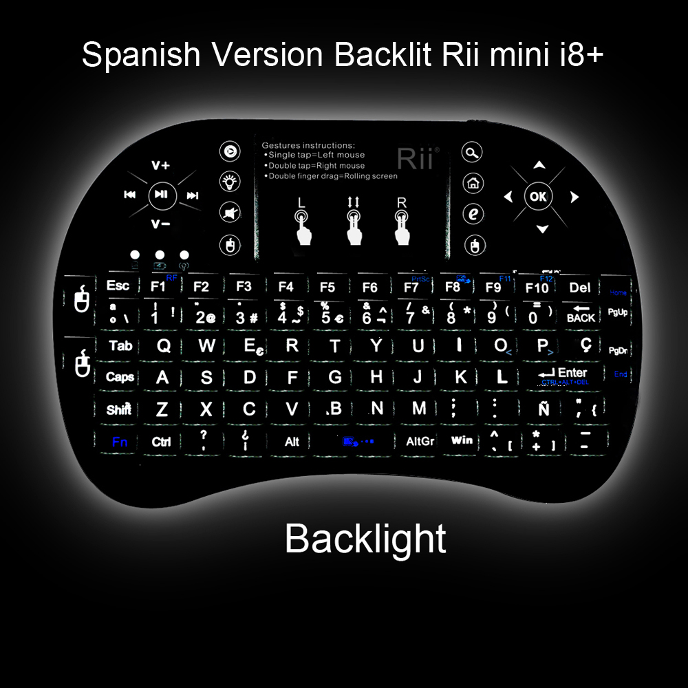 Original Rii mini i8+ Backlit Wireless Spanish Keyboard with Touchpad for Mini PC, Smart TV, Android TV Box, PC
