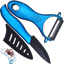 High quality ceramic knife 3 inch paring knife and one black blade + blue handle peeler kitchen accessories kitchen knives set