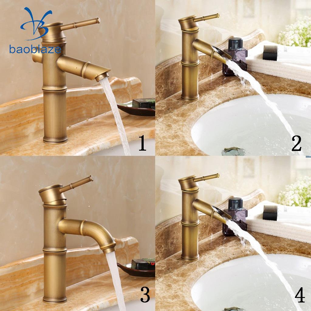 Bamboo Design Antique Bathroom Wash Basin Faucet Vanity Sink Mixer Vessel Tap 