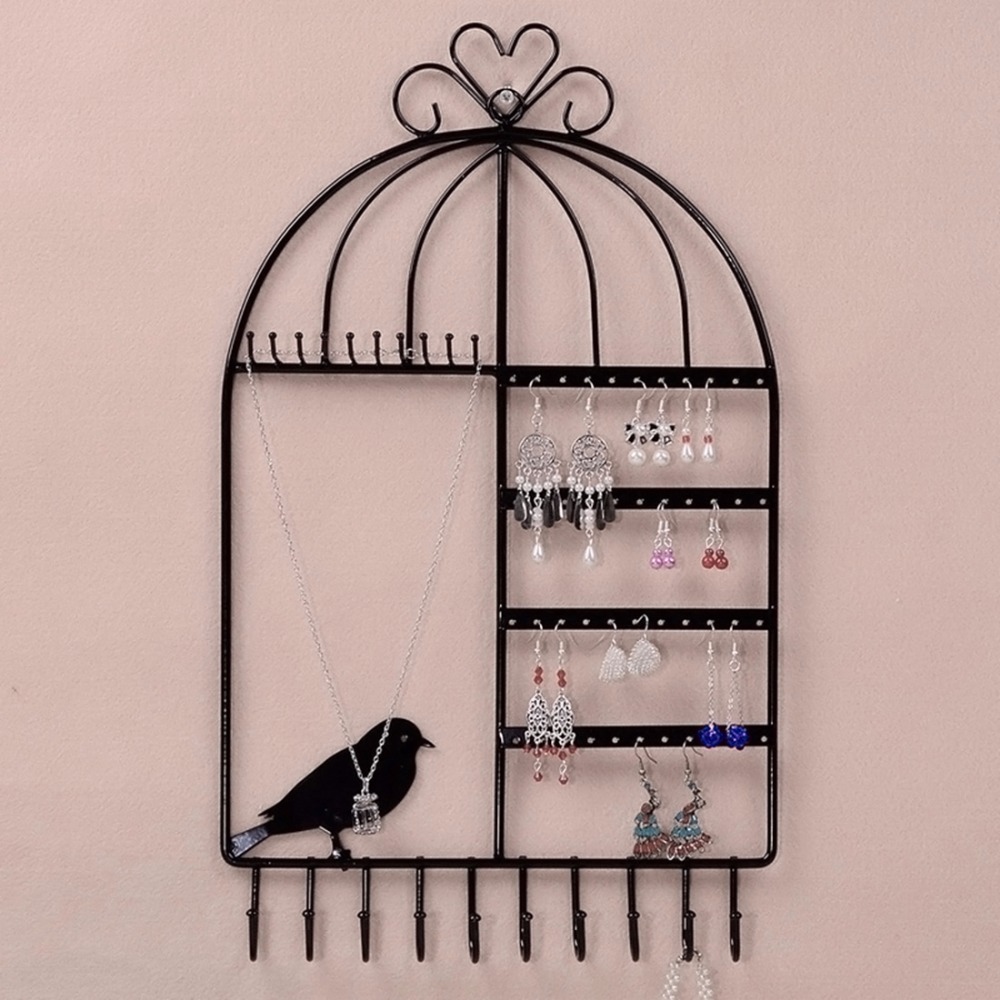 Hot Wall Mount Birdcage Shaped Earrings Necklace Bracelet Stand Holder Hanger Organizer Neck Jewelry Easel Showcase Display