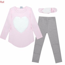 2016 Love Sign Kids Girls Clothing Set ( Headband + Long sleeve Pullover+ Pants ) Children Outerwear Casual Cotton Clothes