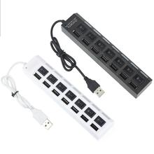 High Speed Black White 7 Ports LED USB 2.0 Adapter Hub Power on/off Switch Usb Cable computer accessories For PC Laptop