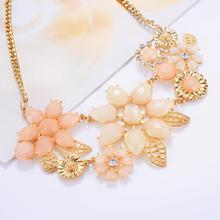 wholesale Fashion Pink Flower Necklace Elegant Women Gold Collier Jewelry Choker Bib Statement Collar Chain Pendant