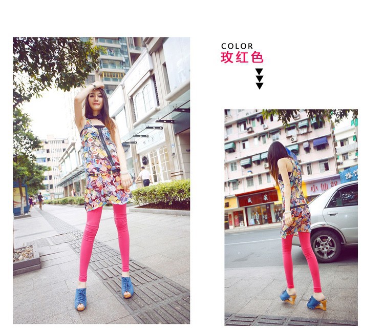 Manocean korean style Candy colors cotton thin middle waist soft solid translucent nine cents women leggings 102811 (13)