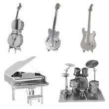 3D Metal Puzzles DIY Model Musical Instrument Band Bass Guitar Violoncello Piano Drum kit Children Jigsaws toys Present Gift