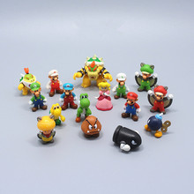 12pcs/lot Super mario bros 2-3cm mini mario Luigi yoshi dinosaur mushroom figure action toy PVC figure game mario model dolls