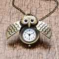 Bronze Night Owl Necklace Pendant Quartz Steampunk Pocket Watch Chain Gift for Men Woman Girl Boy