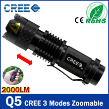2015 Mini LED Torch 7W 2000LM CREE Q5 LED Flashlight Adjustable Focus Zoom flash Light Lamp free shipping wholesale