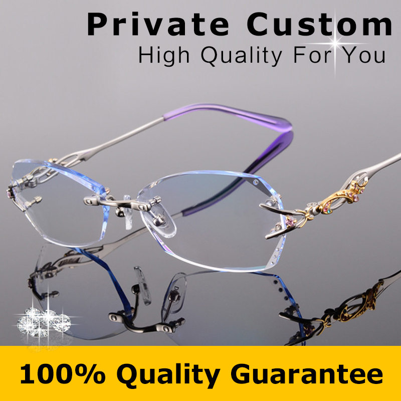 Luxury Quality Titanium Eyeglasses Women Rimless Frame+1 ...