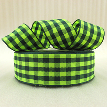 25y42281 1″(25mm) green plaid scotish printed polyester 25 yards, diy handmade materials, wedding gift wrap