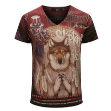 Dog Print T Shirt 2015 Boys Painting T-Shirt Men Brand Casual Top Quality Big Tees Short Sleeve Summer Clothing M-XXXL One Piece