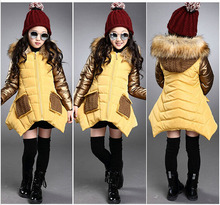 2015 New Kids Mianfu Winter Girl Coat Thick Wool Collar Fashion Down Jacket For Children Big