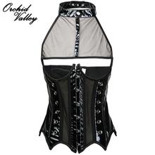 2016 Black Leather Steampunk Clothing Steel Boned PVC Sexy Women Waist Trainer Cincher Corset Underbust Body Shapewear Slimming