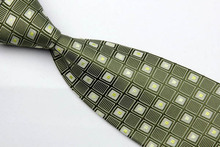 NT0132 Green Silver Plaid Smooth Man s Wedding Business Luxury Tie Jacquard Woven Classic Silk Polyester