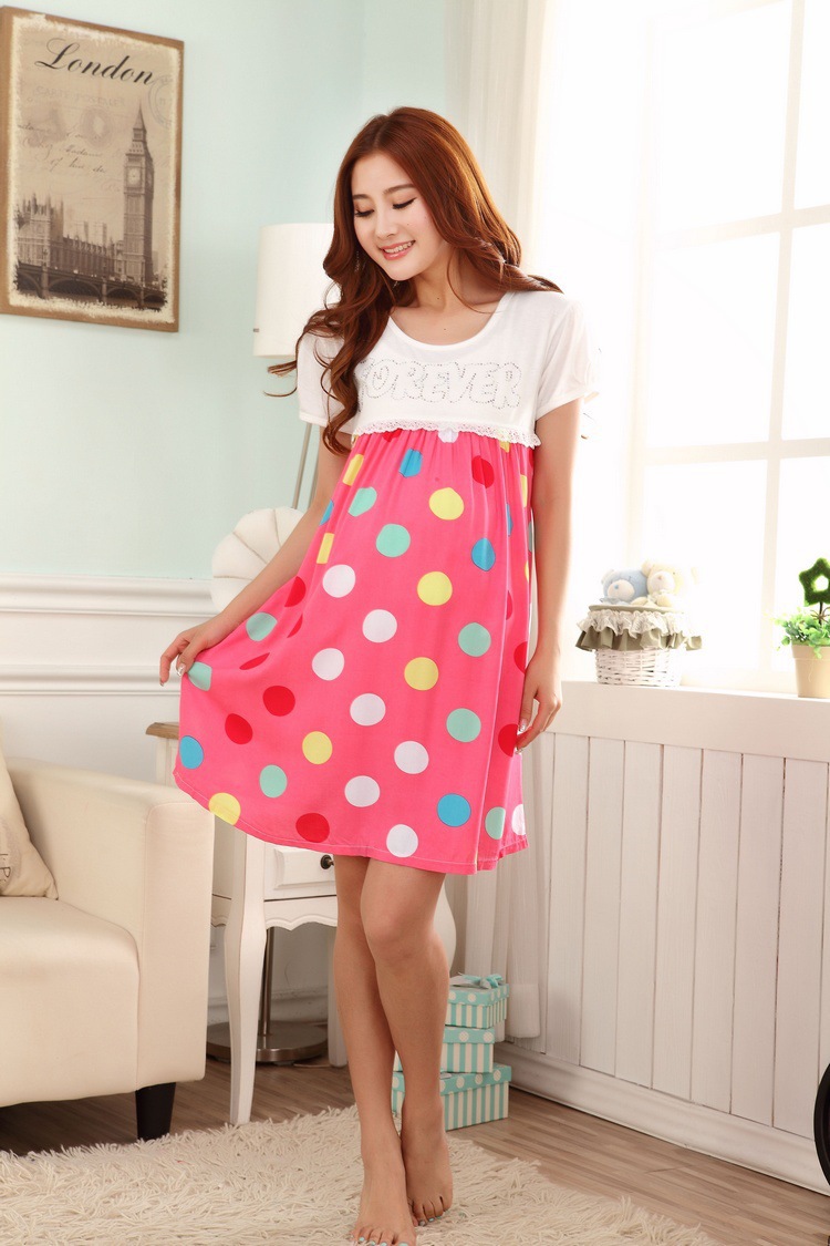 Colorful dots Pink casual dress for pregnant clothes summer maternity wear nursing clothes for pregnancy breast feeding clothing 3