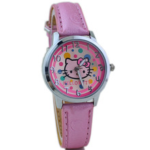 Nueva venta al por mayor venta caliente conciso estilo diseño niños del cuarzo del silicón KT gato rosa de la historieta reloj con caja de reloj W157708