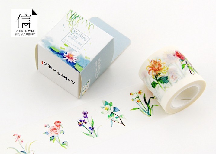 Free Shipping 4cm 10m Wide Beautiful Flower Washi Tape Box packing Adhesive Tape DIY Scrapbooking Sticker