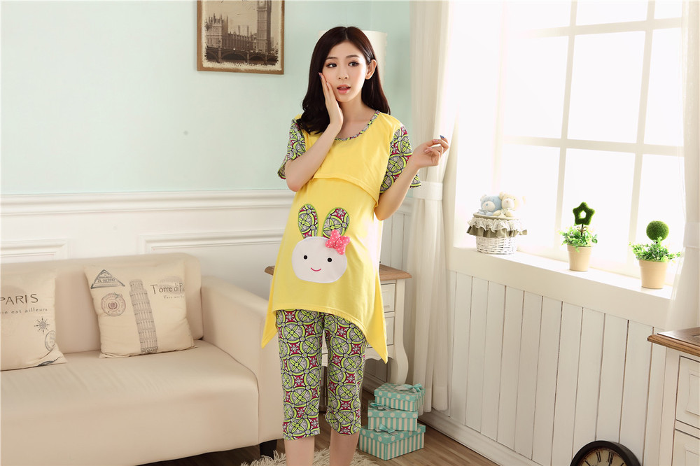 Lovely Rabbit clothes for pregnant women maternity nursing japamas nightwear lactation clothes breastfeeding top for pregnancy 4