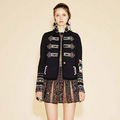 Vintage Jacket 2015 Autumn Winter New Fashion Coat Full Sleeve Geometric Flower Embroidery Turtleneck Black Brand