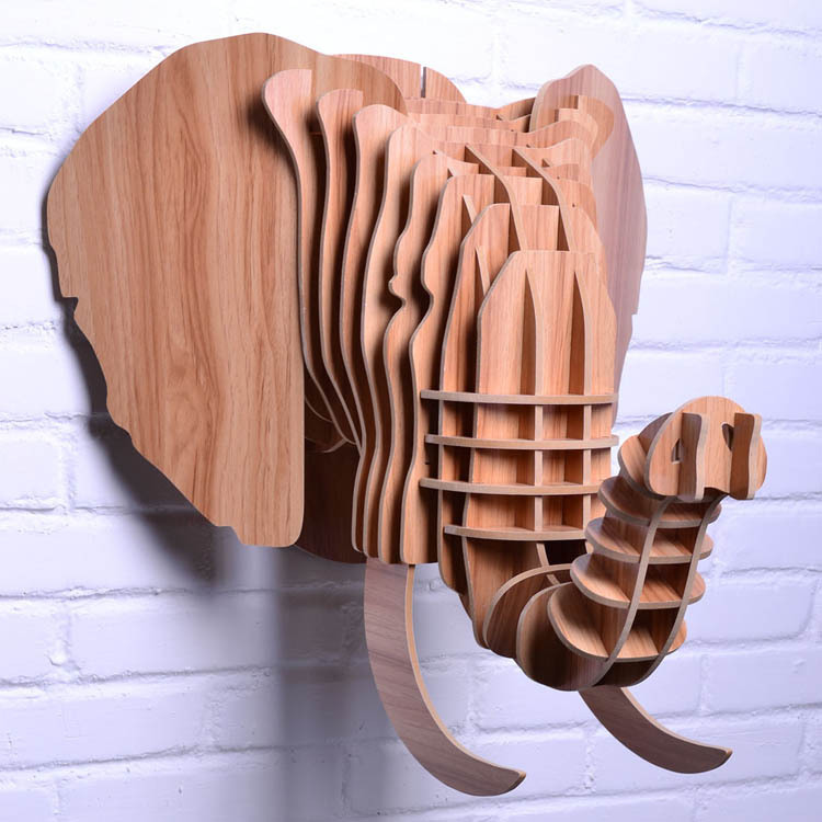 decor,3D wood elephant carving,animal head wall hanging,wall art craft 