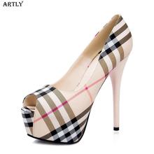 ARTLY Black High Heels Girls Platform Shoes Peep Toe Platforms Plaid Shoes Woman Sexy Fashion Women’s Shoes Party Dress Pumps