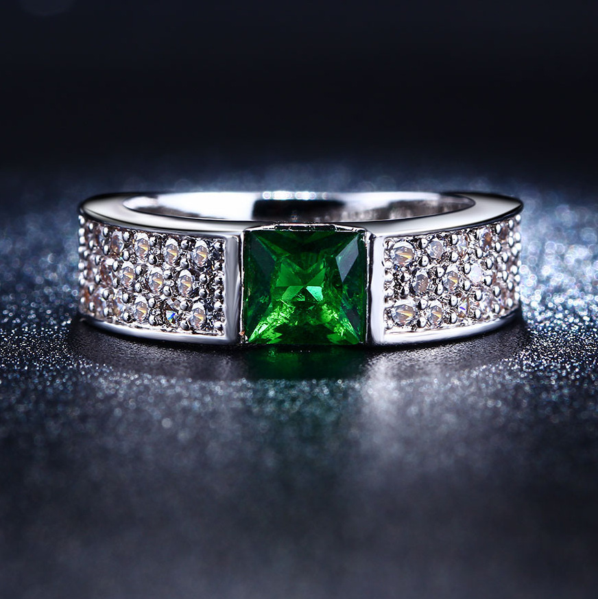 S925 sterling silver Jewelry wedding rings For Women fashion Bijoux Ruby Emerald Green gem CZ Diamond