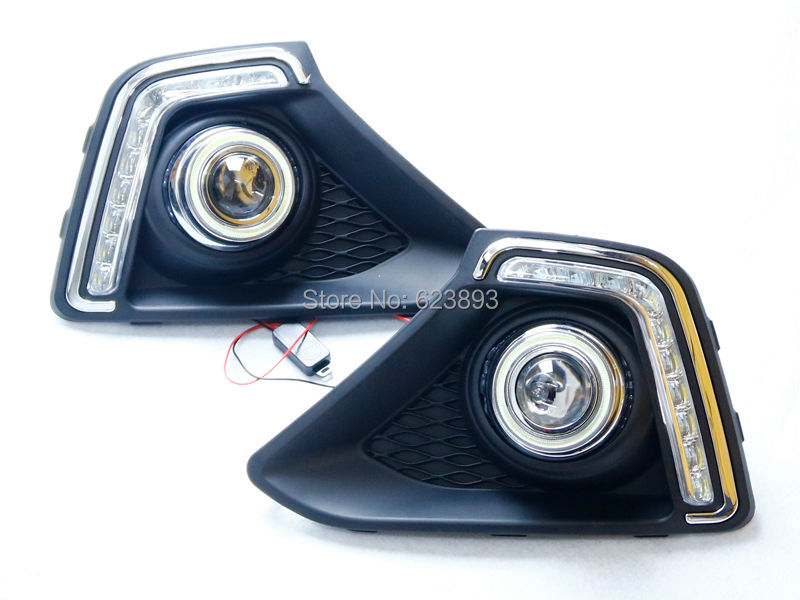 Free shipping,2x LED Daytime Running Lights DRL fog lights+COB Angel Eyes Kits For Hyundai Grand