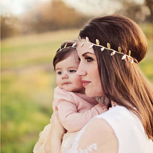 1 set 2016 Fashion Cute Mommy and Me Gold Silver Baby Girl Leaf Headbands hairband Hair Accessories
