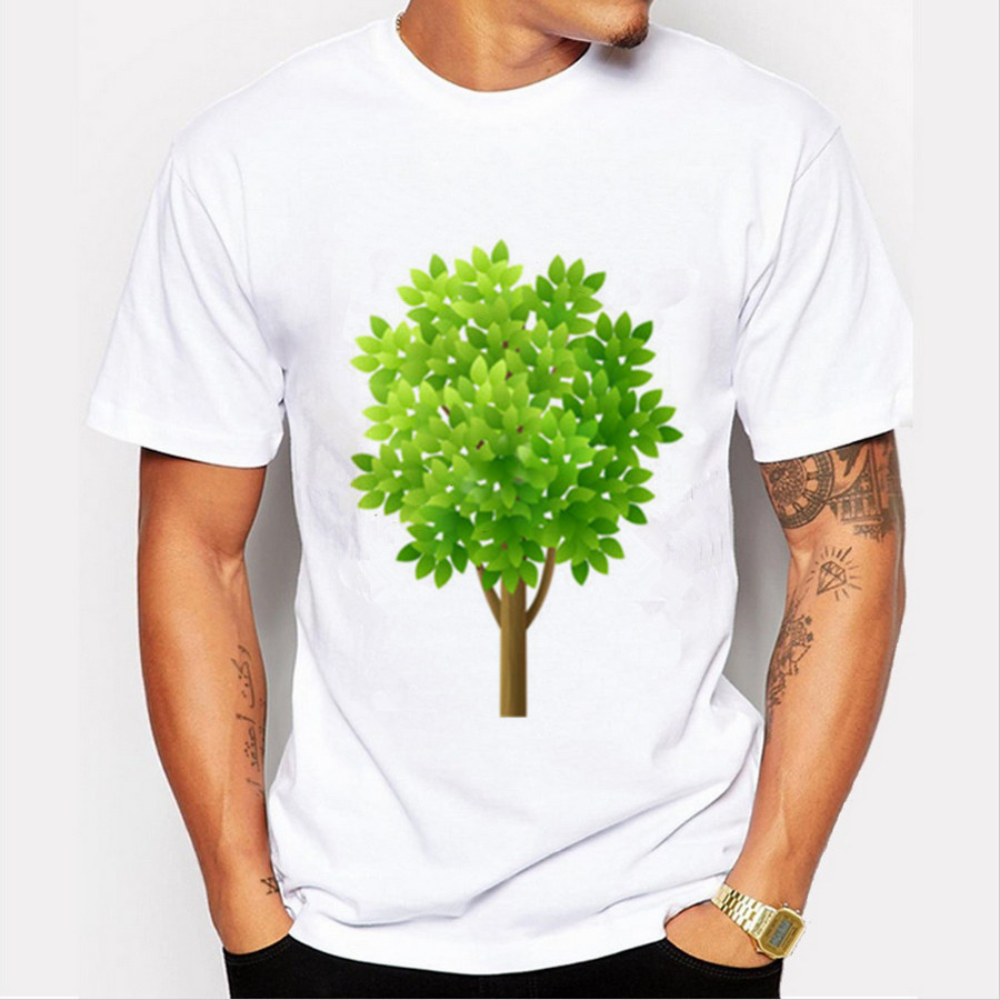 2016 Fashion Novelty Men T-shirt Green Tree Prints 21 Colors Short Sleeved Round Neck Man Top Shirt YHM26-1