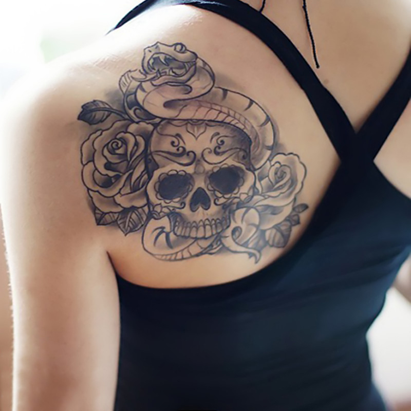 temporary shoulder tattoos sticker snake rose skull fake temporary shoulder tattoos sticker snake rose skull fake