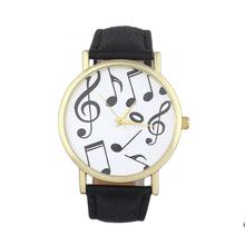 fashion watches women watch 2015 New Female Casual Musical Notes womens watches montre femme Faux Leather Battery Clock