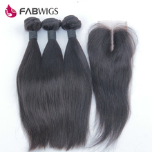 3Bundles with one Closure!Brazilian Virgin hair extension Weft human hair bundles with middle part lace closure DHL Freeshipping