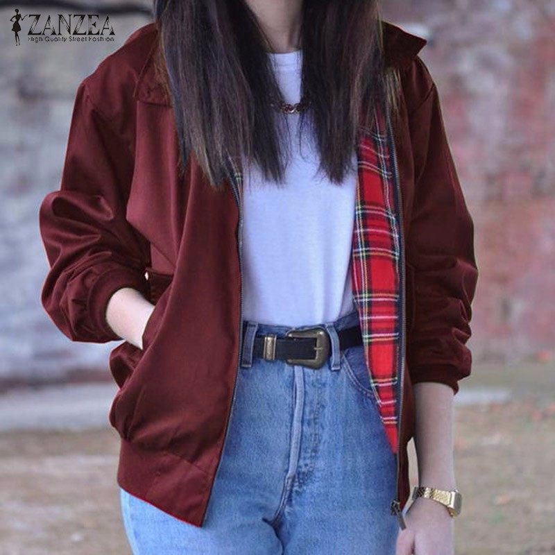 2016 Autumn ZANZEA Women Casual Outwear Long Sleeve Vintage font b Tartan b font Zippered Pockets