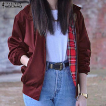 2016 Autumn ZANZEA Women Casual Outwear Long Sleeve Vintage Tartan Zippered Pockets Bomber Slim Jacket Coat Plus Size Oversized