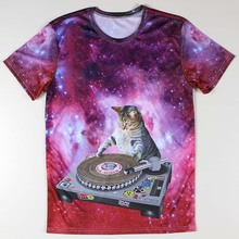 Handsome DJ Cat Men T Shirts Clothing Round Neck Fashion Male 3D Animal Printed t-shirt Short Sleeve S-4XL Summer Boys Tees Tops