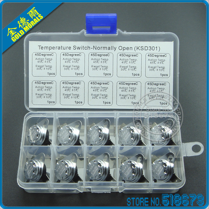 10pcs/lot KSD301 10A250V 45 degrees C N.O. Normally Open Temperature