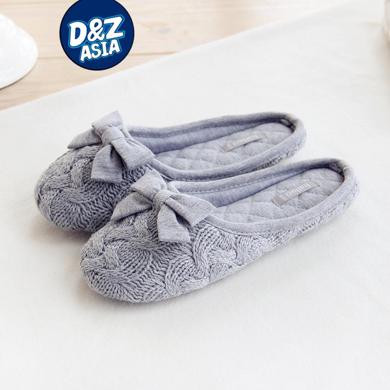 Office New knit bow slipper household slippers interior non slip bedroom slippers shoes women