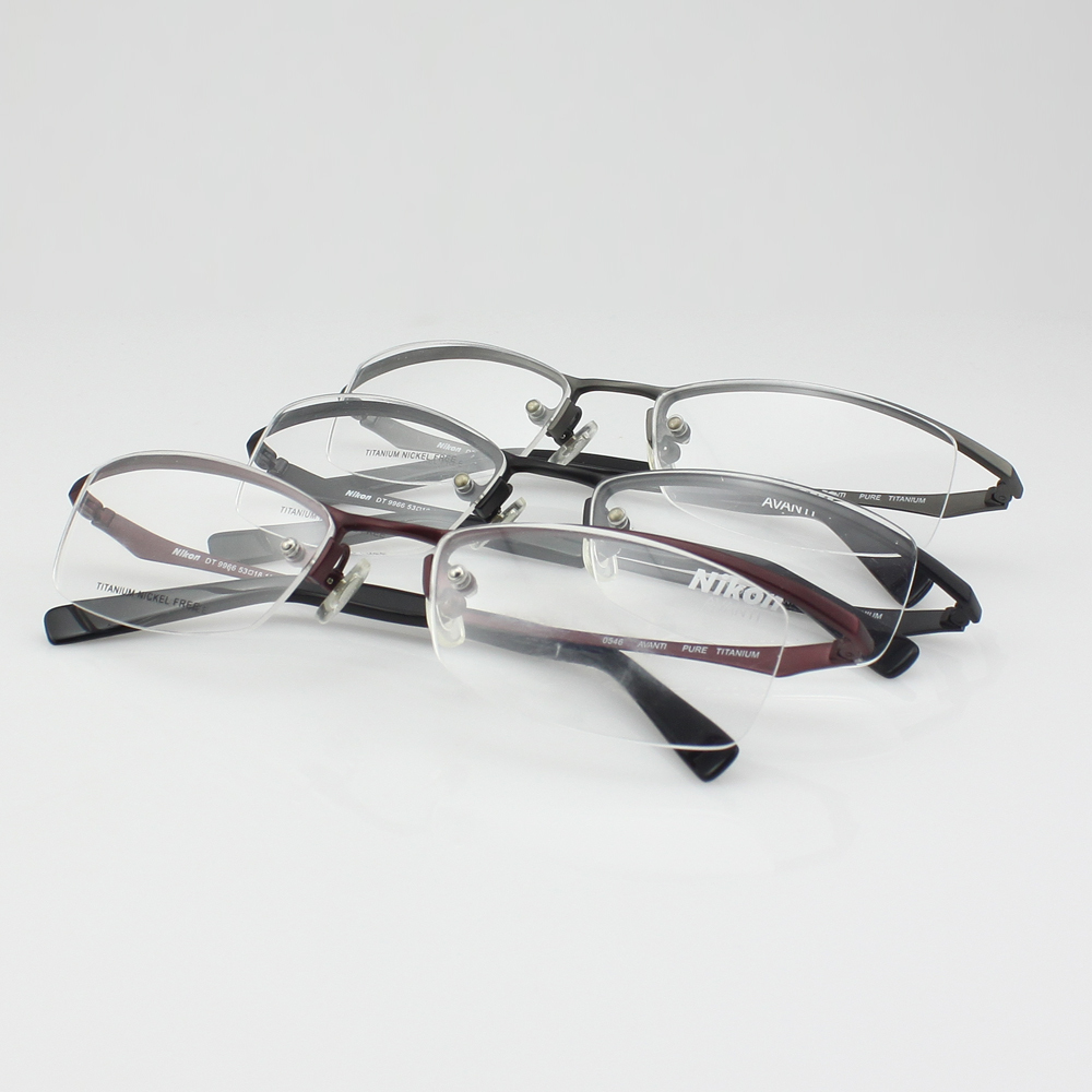 Pure titanium Half rimless optical eyeglasses eyewear men ...