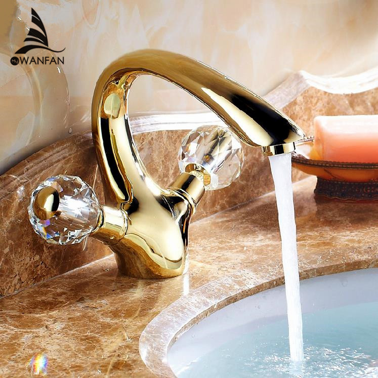 Free shipping Golden Brass crystal handle Bathroom Basin Faucet tap toilet water faucet. hot&cold basin sink Mixer Tap HJ-6651K
